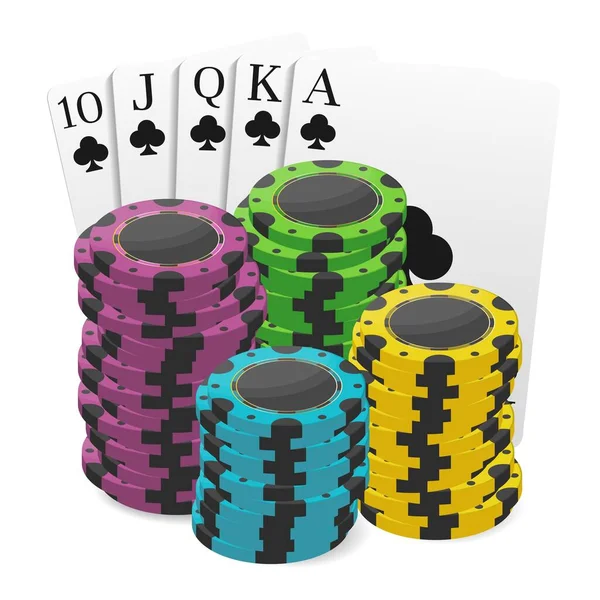 Kaszinó Póker Zseton Kombinálva Royal Flush Kézzel Használható Logóként Bannerként — Stock Vector