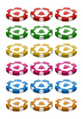 Poker ya da rulet için kumarhane fişleri. Logo, web sitesi ya da arkaplan tasarımı için elementler. Vektör illüstrasyonu.