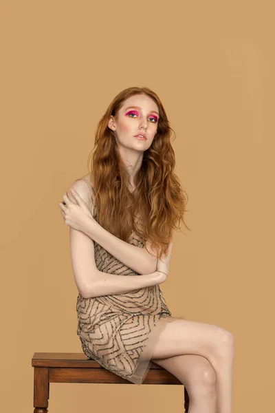 Portrait Confident Young White Woman Long Red Hair Light Makeup — Stok fotoğraf
