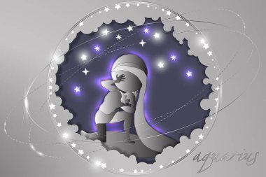 Yıldızlı gökyüzünün arka planında Zodiac 'ın kağıt işareti. Soyut illüstrasyon. Astrolojik sembolik.