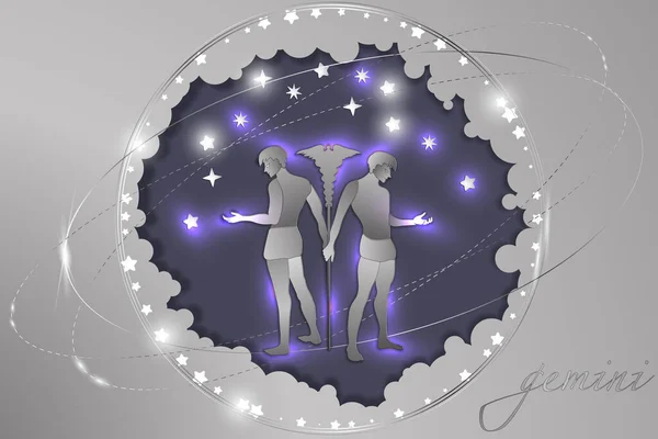 Yıldızlı gökyüzünün arka planında Zodiac 'ın kağıt işareti. Soyut illüstrasyon. Astrolojik sembolik.