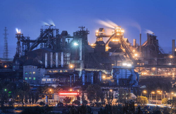 Azovstal in Mariupol, Ukraine before war. Steel plant at night