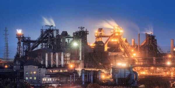 Azovstal in Mariupol, Ukraine before war. Steel plant at night