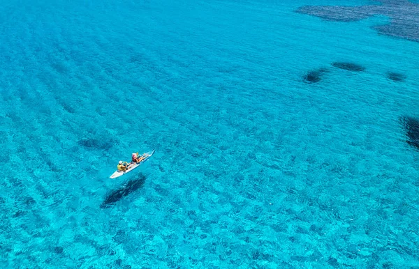 Aerial View Kayak People Blue Sea Sunset Summer Man Woman — ストック写真