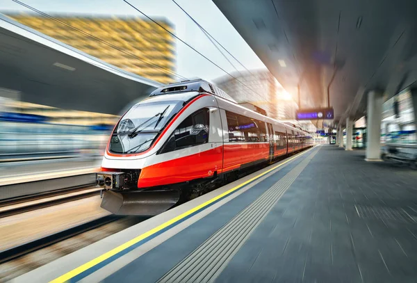 High Speed Train Motion Train Station Sunset Vienna Red Modern — Stock Photo, Image