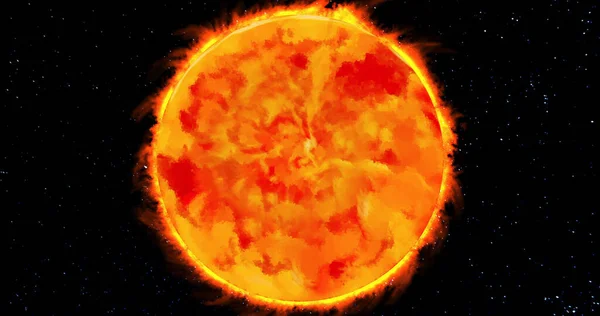 Soarele Strălucitor Împotriva Cerului Înstelat Întunecat Din Sistemul Solar — Fotografie, imagine de stoc