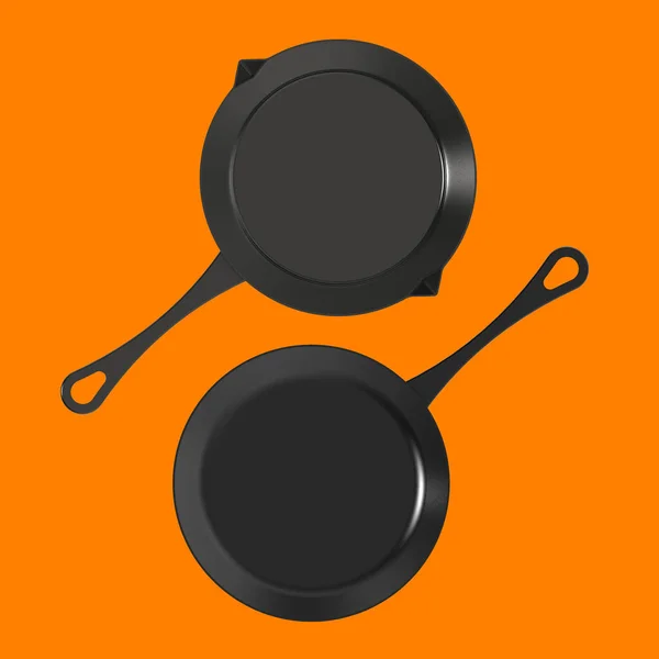 Nearby Pot Handle Frying Pan Top View Kitchen Appliances Dishes — Stock Photo, Image