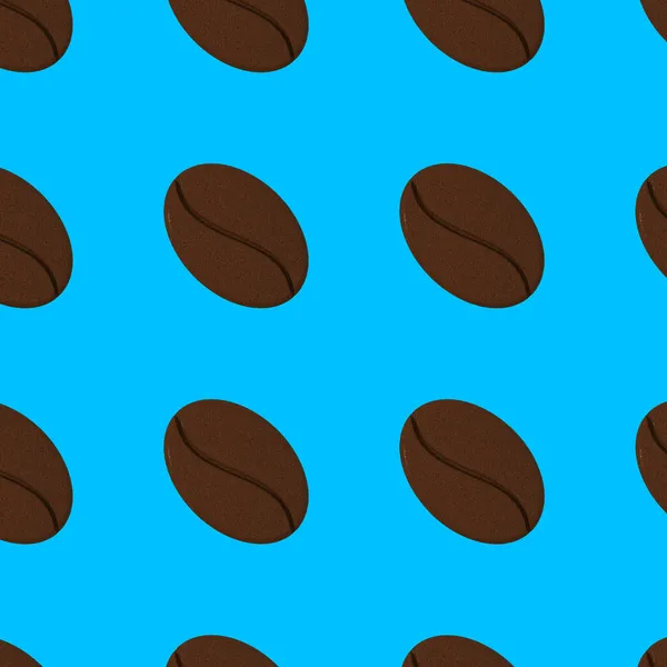 Drawing of images of coffee beans on a blue background. template for overlaying on the surface. seamless pattern. 3D rendering. 3D image