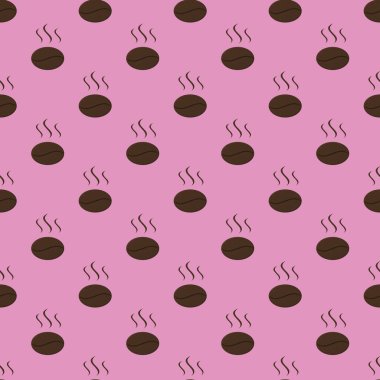 Pastel mor arka planda kahve çekirdekleri çizimi. Yüzeyde kaplama şablonu. Kusursuz desen. 3 boyutlu görüntüleme. 3B resim