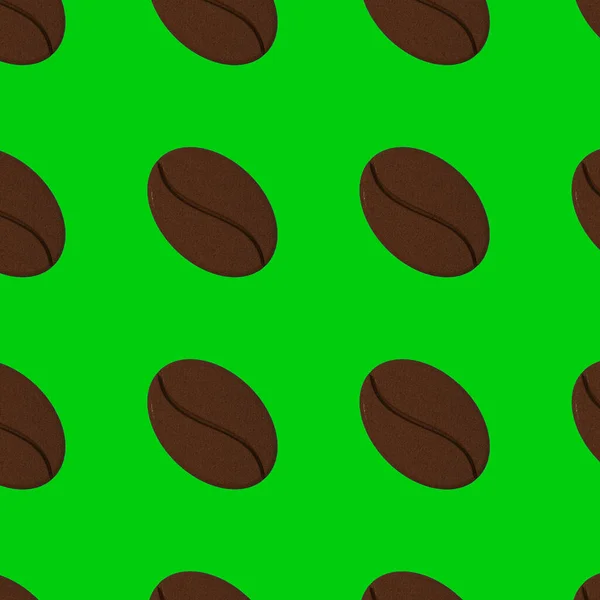 Малюнок Зображень Кавових Зелених Бобів Зеленому Тлі Шаблон Накладання Поверхню — стокове фото