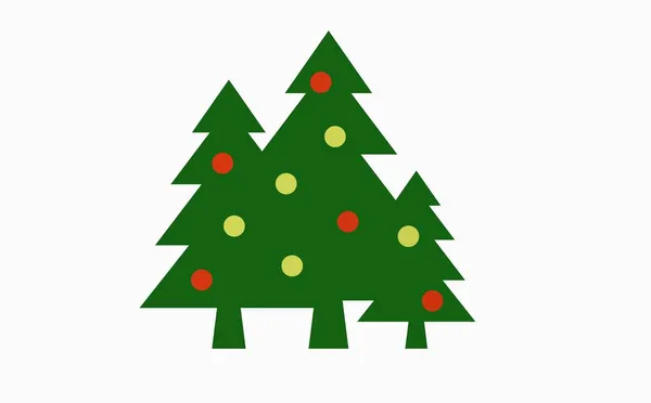 Beyaz Arka Planda Yuvarlak Oyuncakları Olan Yeşil Noel Ağacı Yeni — Stok fotoğraf