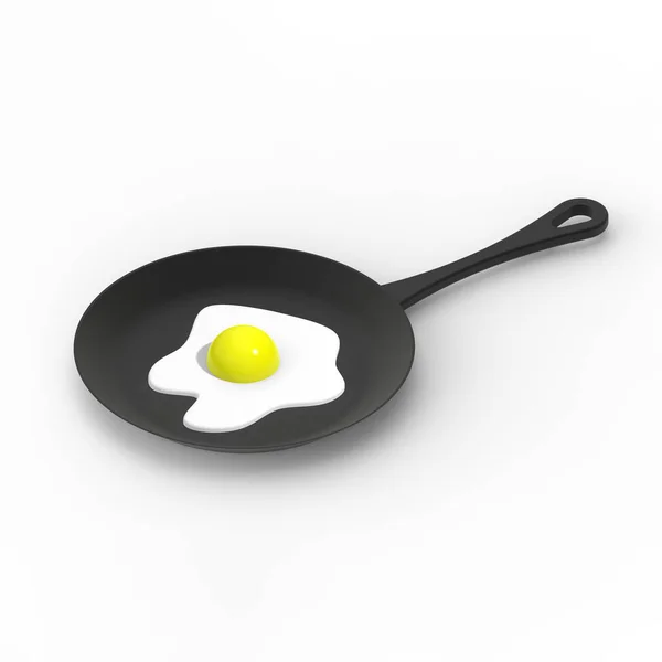 Huevo Frito Una Sartén Sobre Fondo Blanco Vista Lateral Del — Foto de Stock