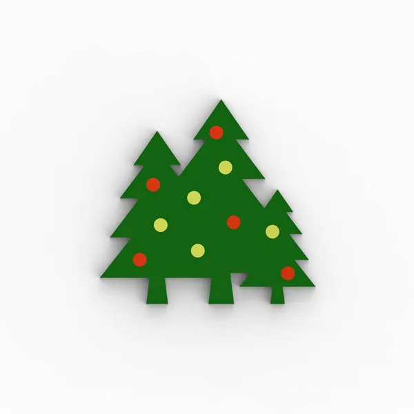 Three Green Christmas Trees Toys White Background New Year Christmas — Stock Photo, Image