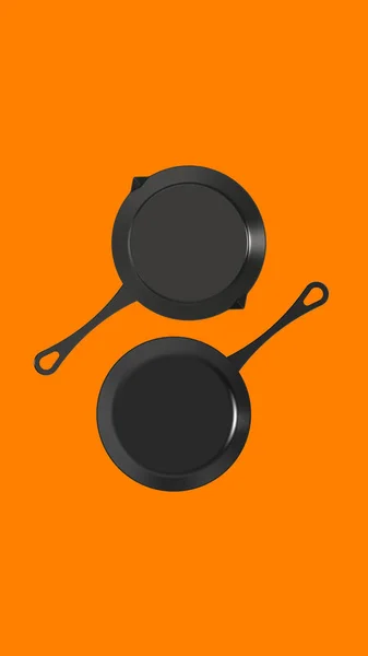 Nearby Pot Handle Frying Pan Top View Kitchen Appliances Dishes — Stock Photo, Image