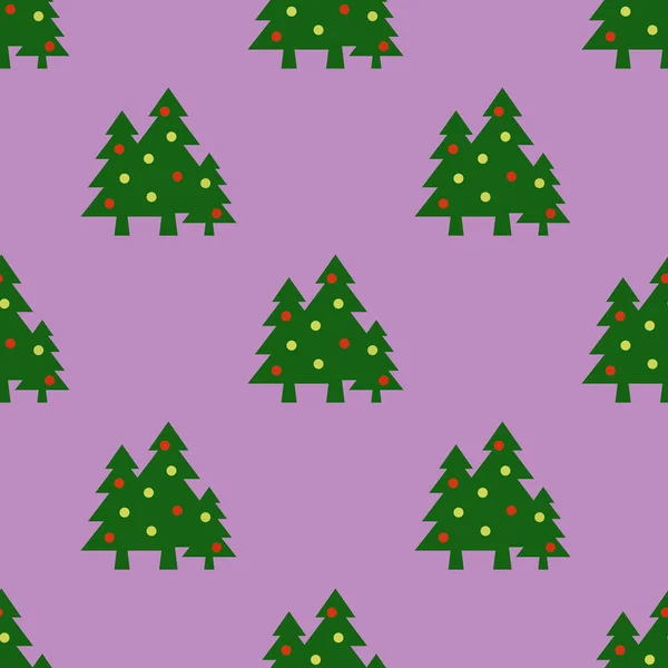 Бесшовный Шаблон Изображение Зеленых Рождественских Елок Шариками Фиолетовом Фоне Символ — стоковое фото