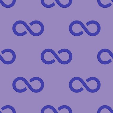 Kusursuz desen. Sonsuzluğun işareti mavi, pastel mor arka planda izole edilmiş. Sonsuzluğun sembolü. 3 boyutlu görüntü. 3d oluşturma