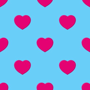 Kusursuz desen. Pastel mavi arka planda pembe kalp. Aşkın sembolü. Yüzeye uygulama şablonu. 3 boyutlu görüntü. 3d oluşturma