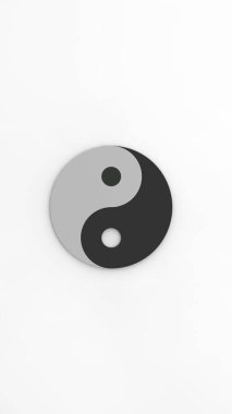 Yin ve yang. Zıtlığın sembolü. Gri arka plan. Dikey görüntü. 3 boyutlu görüntü. 3d oluşturma