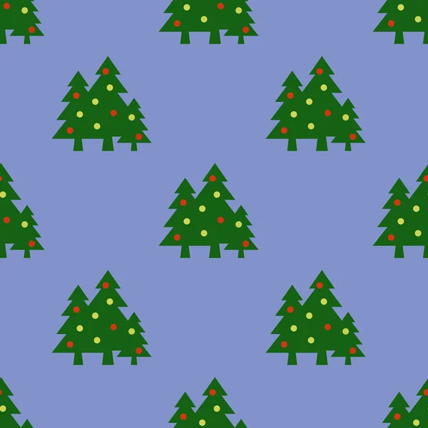 无缝图案 蓝色背景的绿色圣诞树和球的图片 新年和圣诞节的象征 表面覆盖模板 3D图像 3D渲染 — 图库照片