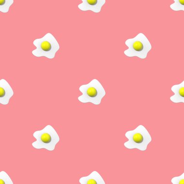 Kusursuz desen. Pastel mor arka planda tavuk yumurtası resmi. Yuvarlak yumurta sarısı. Yüzey kaplama şablonu. 3 boyutlu görüntü. 3d oluşturma.