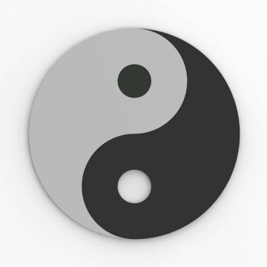 Yin ve yang. Zıtlığın sembolü. Gri arka plan. Kare görüntü. 3 boyutlu görüntü. 3d oluşturma