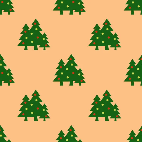 Nahtloses Muster Bild Von Grünen Weihnachtsbäumen Mit Kugeln Auf Pastellgelb — Stockfoto