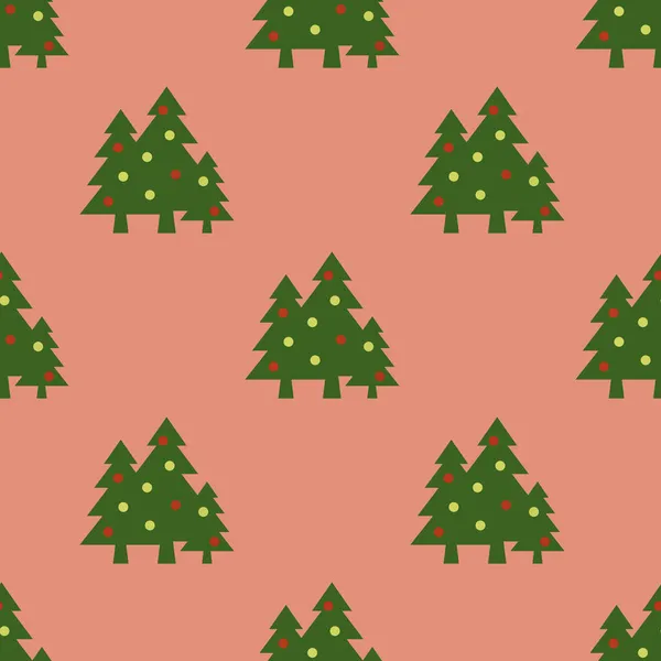 Bezproblémový Vzorec Obrázek Zelených Vánočních Stromků Míčky Pastelově Červeném Pozadí — Stock fotografie