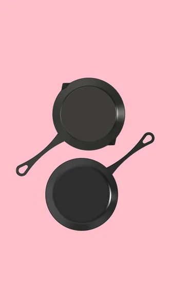 Next Pot Handle Frying Pan Top View Kitchen Appliances Dishes — Stock Photo, Image