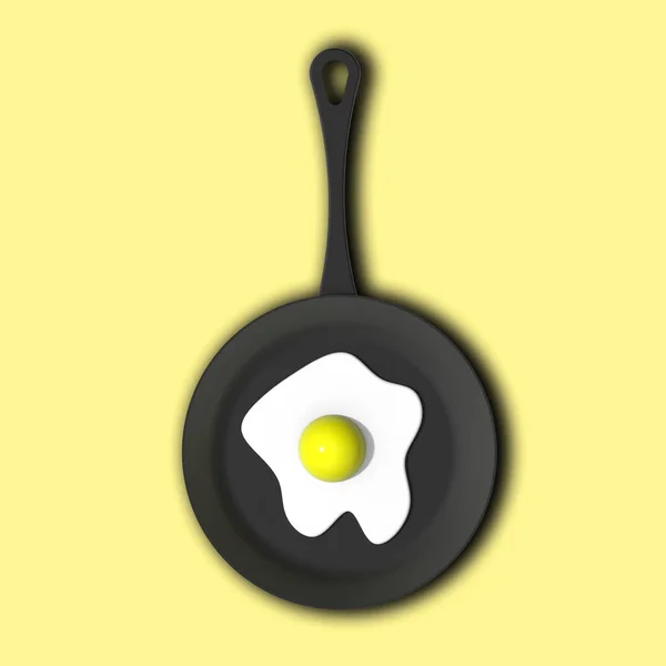 Fried Egg Frying Pan Pastel Yellow Backgrounds Top View Hot — Stock Photo, Image