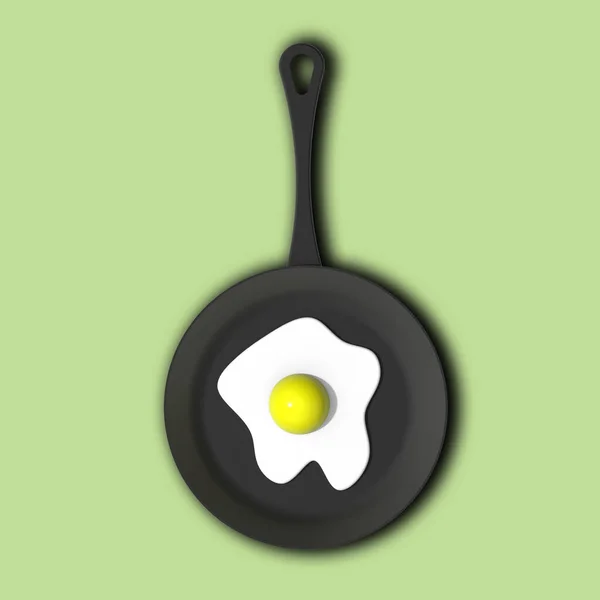 Смажене Яйце Сковороді Пастельному Гороховому Фоні Вид Зверху Гарячий Пристрій — стокове фото
