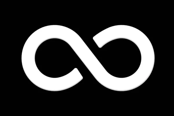 Sonsuzluğun işareti beyaz, siyah bir arkaplanda izole. Sonsuzluğun sembolü