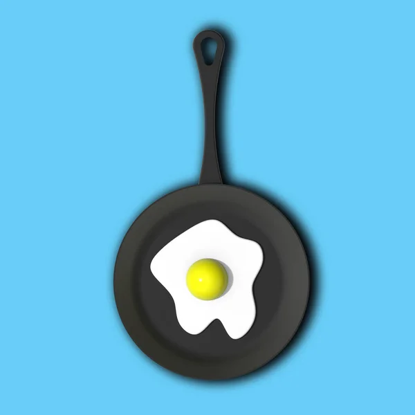 Pastel Mavi Arka Planda Kızarmış Yumurta Sıcak Aygıtın Üst Görüntüsü — Stok fotoğraf