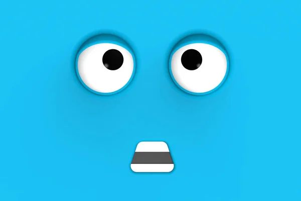 Blue Face Cute Character Cute Face Horizontal Image Surprised Face — Stock Photo, Image