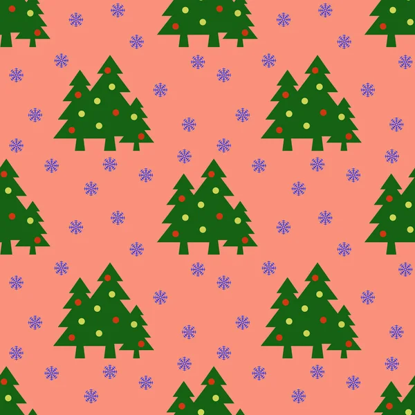 Seamless Pattern Image Green Christmas Trees Balls Snowflakes Pastel Red — Stock Photo, Image