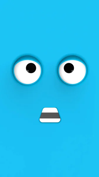 Modrá Tvář Roztomilého Charakteru Hezká Tvářička Svislý Obrázek Překvapený Obličej — Stock fotografie