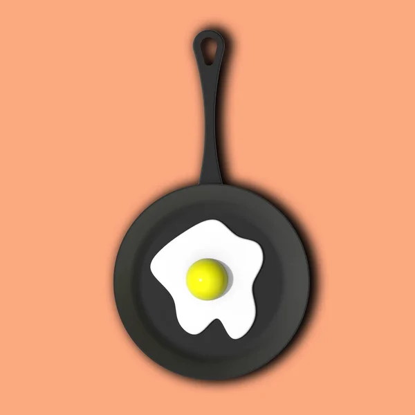 Fried Egg Frying Pan Pastel Red Orange Backgrounds View Hot — Stock Photo, Image