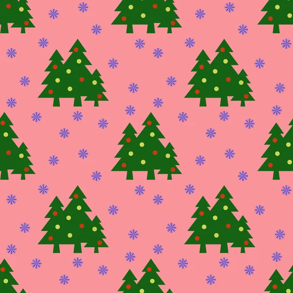Bezproblémový Vzorec Obrázek Zelených Vánočních Stromků Kuličkami Sněhovými Vločkami Pastelově — Stock fotografie