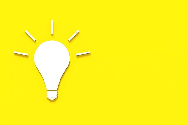 Bílá Zářící Žárovka Stínem Žlutém Pozadí Ilustrace Symbolu Myšlenky Vodorovný — Stock fotografie