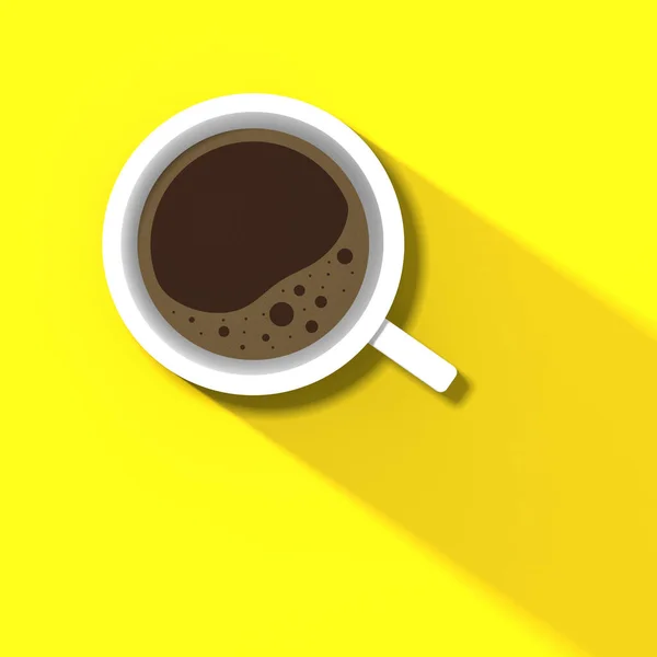 Egy Csésze Fehér Kávé Sárga Háttérrel Felülnézetből Négyzet Alakú Kép — Stock Fotó
