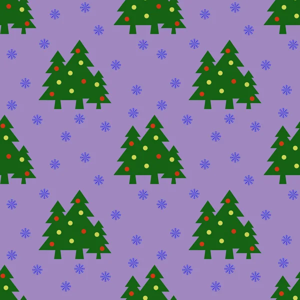 Seamless Pattern Image Green Christmas Trees Balls Snowflakes Pastel Purple — Stock Photo, Image