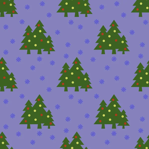 Seamless Pattern Image Green Christmas Trees Balls Snowflakes Pastel Blue — Stock Photo, Image