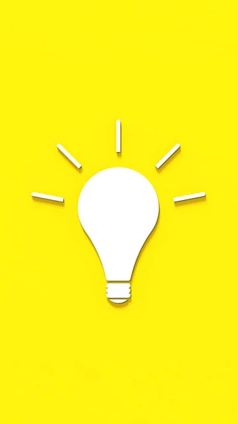 Bílá Zářící Žárovka Stínem Žlutém Pozadí Ilustrace Symbolu Myšlenky Svislý — Stock fotografie
