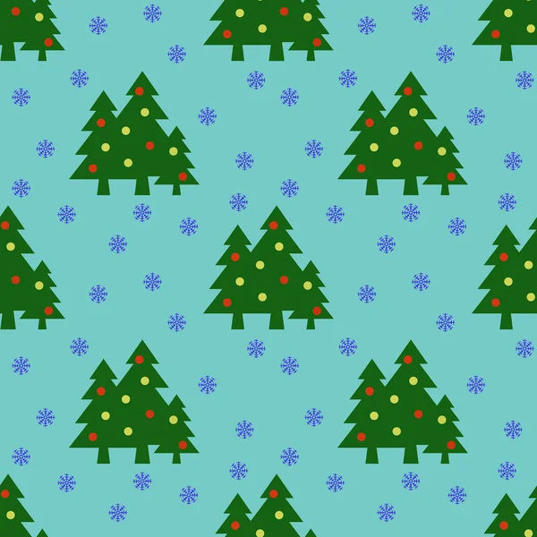Patrón Sin Costuras Imagen Árboles Navidad Verdes Con Bolas Copos — Foto de Stock