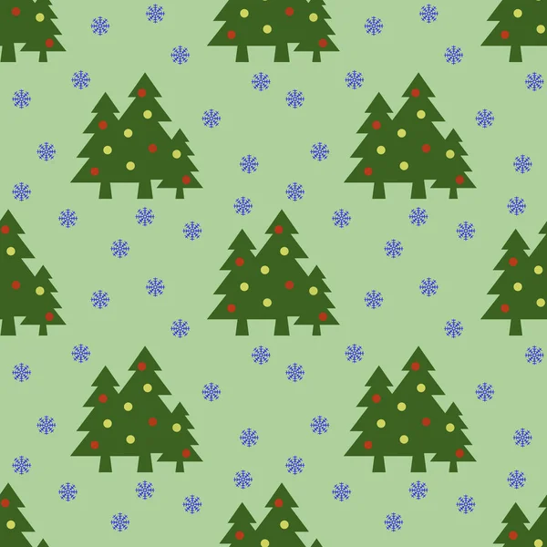 Seamless Pattern Image Green Christmas Trees Balls Snowflakes Pastel Yellow — Stock Photo, Image