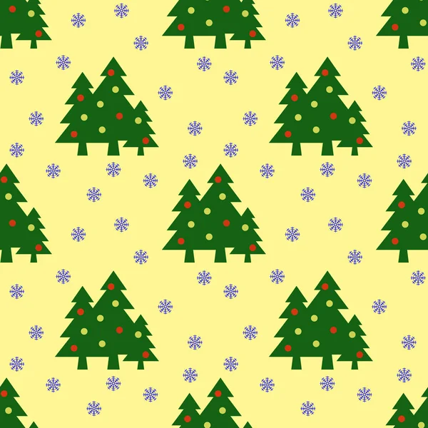 Seamless Pattern Image Green Christmas Trees Balls Snowflakes Pastel Yellow — Stock Photo, Image