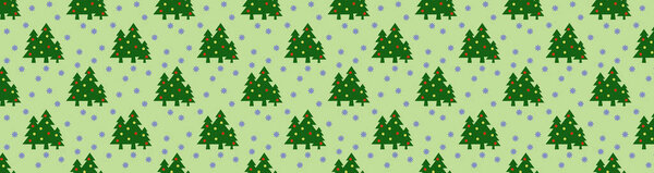 Бесшовный шаблон. Изображение зеленых елок с шарами и снежинками на фоне гороха пастели. Символ Нового года и Рождества. Шаблон для нанесения на поверхность. Знамя для вставки на сайт. Горизонтальное изображение. 3D изображение. 3d-рендеринг