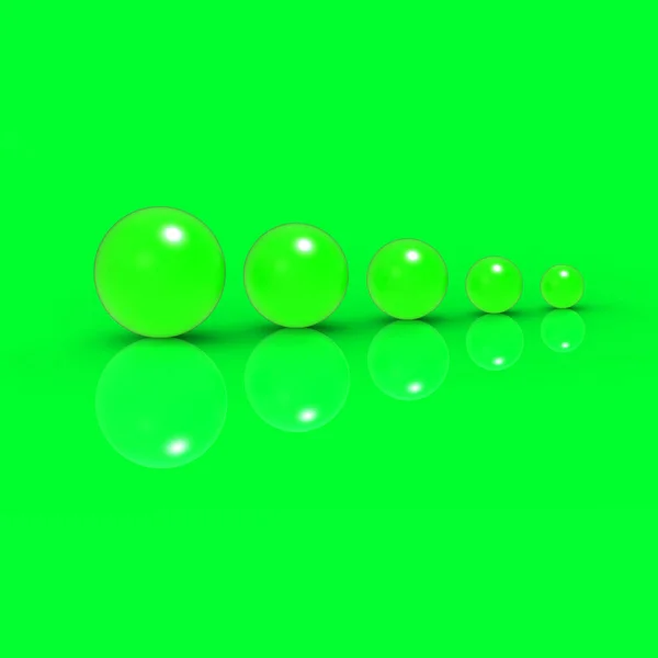 Five Glass Balls Different Sizes Neon Green Color Neon Green — Fotografia de Stock