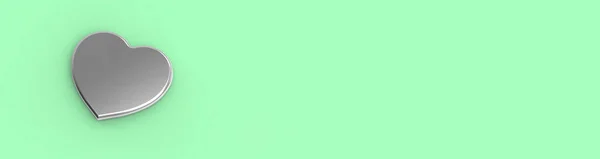 Cuore Metallo Uno Sfondo Verde Chiaro Seafoam San Valentino Banner — Foto Stock