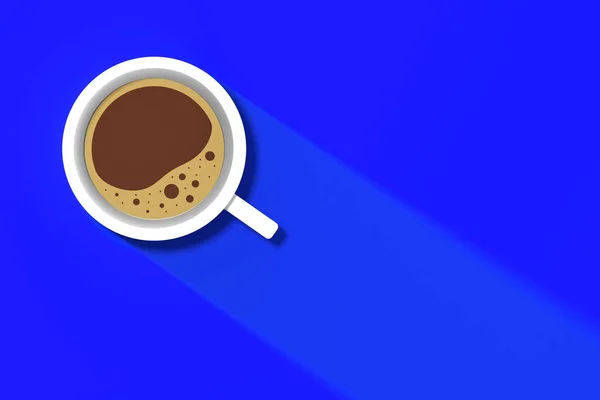 Una Taza Café Blanco Sobre Fondo Azul Sombra Larga Taza —  Fotos de Stock