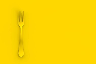 Çatal sarı arka planda sarıdır. Yatay görüntü. 3 boyutlu görüntü. 3B görüntüleme.